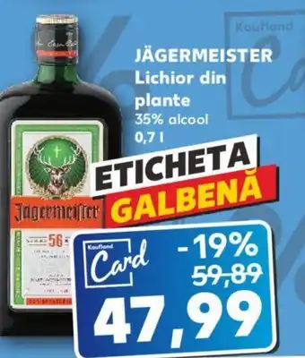 Kaufland JÄGERMEISTER Lichior din plante 35% alcool 0,7L Ofertă