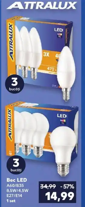 Kaufland Bec LED A60/B35 8,5W/4,5W E27/E14 1 set Ofertă
