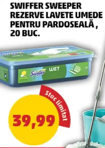 SWIFFER SWEEPER REZERVE LAVETE UMEDE PENTRU PARDOSEALĂ, 20 BUC.