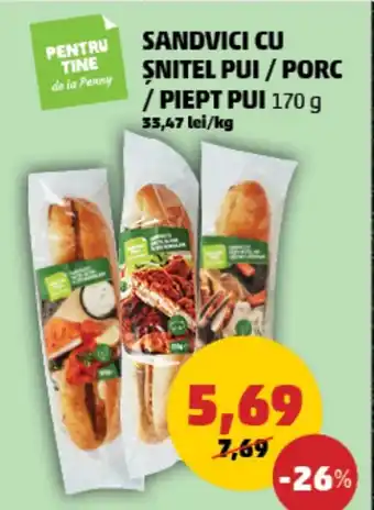 Penny SANDVICI CU SNITEL PUI / PORC / PIEPT PUI 170 g Ofertă