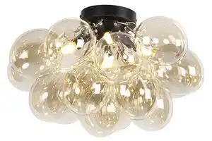 Favi Plafoniera design negru cu sticlă chihlimbară cu 4 lumini - Uvas Ofertă