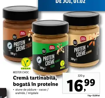 Lidl MISTER CHOC Cremă tartinabilă, bogată în proteine Ofertă