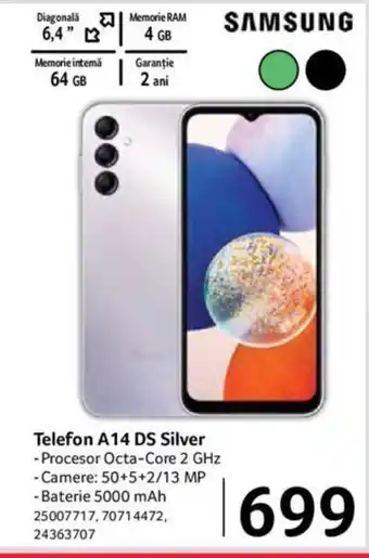 Selgros SAMSUNG Telefon A14 DS Silver Ofertă