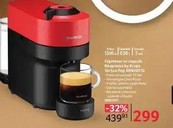 Selgros Espressor cu capsule Nespresso by Krups Vertuo Pop XN920510 Ofertă