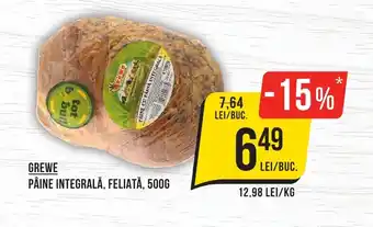 Mega Image GREWE PÂINE INTEGRALĂ, FELIATĂ, 500G Ofertă
