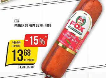 Mega Image FOX PARIZER CU PIEPT DE PUI, 400G Ofertă