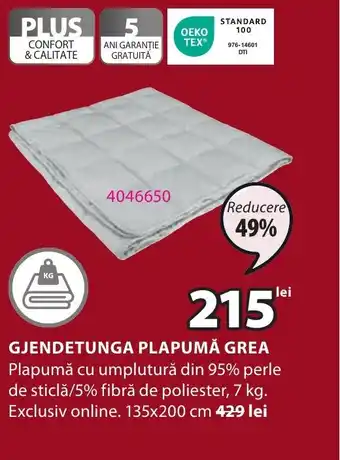JYSK GJENDETUNGA PLAPUMĂ GREA Ofertă