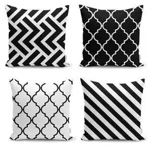 Favi Set 4 fețe de pernă Minimalist Cushion Covers BW Graphic Patterns, 45 x 45 cm Ofertă
