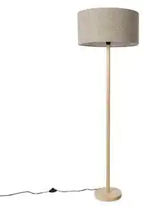 Lampă de podea rurală lemn cu abajur boucle taupe - Mels