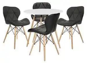 Set Masa Rotunda Fixa Linda 80 Cm Si 4 Scaune Bucatarie/Dining Kross Negre