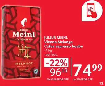 Selgros JULIUS MEINL Vienna Melange Cafea espresso boabe Ofertă