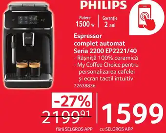 Selgros Espressor complet automat Seria 2200 EP2221/40 Ofertă