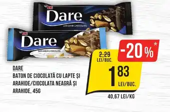 Mega Image DARE BATON DE CIOCOLATĂ CU LAPTE ŞI ARAHIDE/CIOCOLATA NEAGRĂ ŞI ARAHIDE, 45G Ofertă