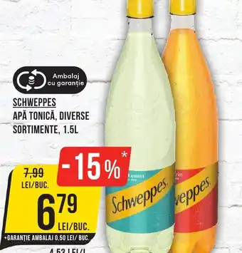 Mega Image SCHWEPPES APĂ TONICĂ, DIVERSE SORTIMENTE, 1.5L Ofertă