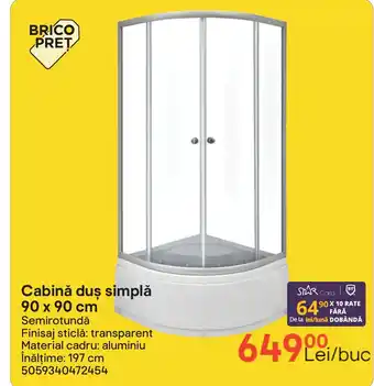 Brico Depôt Cabină duş simplă 90 x 90 cm Ofertă