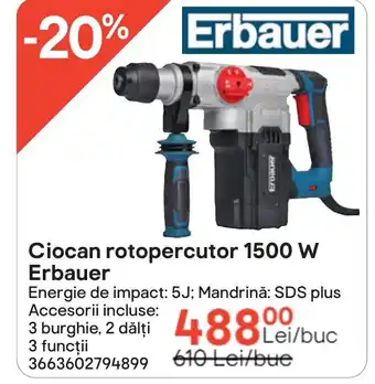Brico Depôt Ciocan rotopercutor 1500 W Erbauer Ofertă