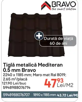 Ţiglă metalică Mediteran 0.5 mm Bravo