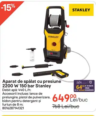 Brico Depôt Aparat de spălat cu presiune 2200 W 150 bar Stanley Ofertă