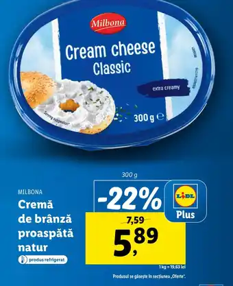 Lidl MILBONA Cremă de brânză proaspătă natur Ofertă