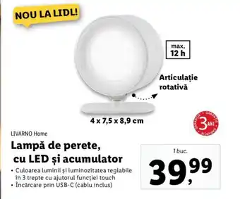 Lidl LIVARNO Home Lampă de perete, cu LED şi acumulator Ofertă