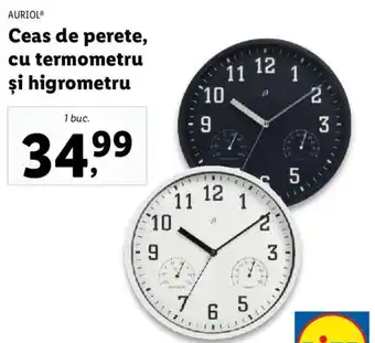 Lidl AURIOL® Ceas de perete, cu termometru şi higrometru Ofertă