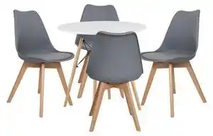 Favi Set Masa Rotunda Fixa Linda 80 Cm Si 4 Scaune Bucatarie/Dining Viko Gri Ofertă