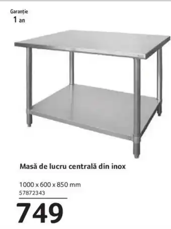 Selgros Masă de lucru centrală din inox Ofertă