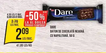Mega Image DARE BATON DE CIOCOLATĂ NEAGRĂ CU NAPOLITANĂ, 50 G Ofertă