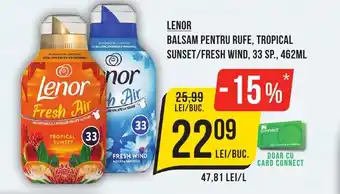 Mega Image LENOR BALSAM PENTRU RUFE, TROPICAL SUNSET/FRESH WIND, 33 SP 462ML Ofertă