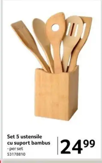 Selgros Set 5 ustensile cu suport bambus Ofertă