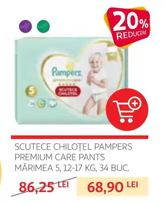 Auchan SCUTECE CHILOŢEL PAMPERS PREMIUM CARE PANTS MĂRIMEA 5, 12-17 KG, 34 BUC. Ofertă
