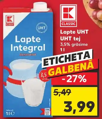 Kaufland Lapte UHT UHT tej 3,5% grăsime 1L Ofertă