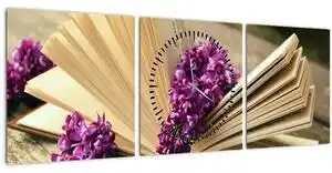 Favi Tablou cu cartea și lavanda (cu ceas) (90x30 cm) Ofertă