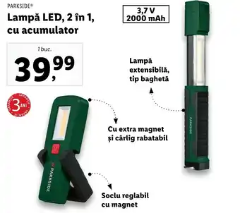 Lidl PARKSIDEⓇ Lampă LED, 2 în 1, cu acumulator Ofertă