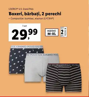 LIVERGY® U.S. Grand Polo Boxeri, bărbați, 2 perechi