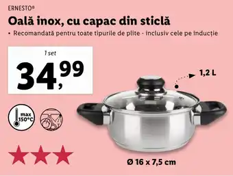 Lidl ERNESTOⓇ Oală inox, cu capac din sticlă Ofertă