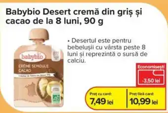 Babybio Desert cremă din griş şi cacao de la 8 luni, 90 g