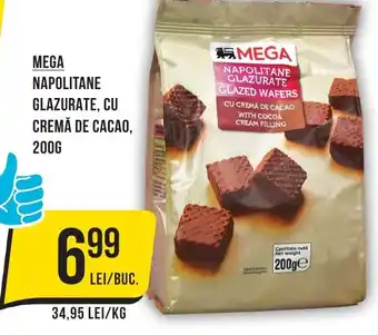 Mega Image MEGA NAPOLITANE GLAZURATE, CU CREMĂ DE CACAO, 200G Ofertă