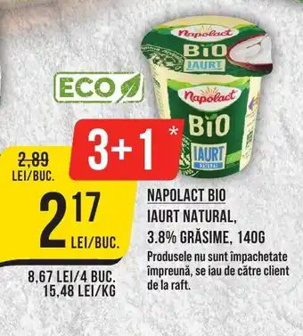 Mega Image NAPOLACT BIO IAURT NATURAL, 3.8% GRĂSIME, 140G Ofertă