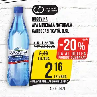 Mega Image BUCOVINA APĂ MINERALĂ NATURALĂ CARBOGAZIFICATĂ, 0.5L Ofertă
