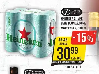 HEINEKEN SILVER BERE BLONDĂ, PURE MALT LAGER, 6X0.5L
