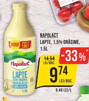 Mega Image NAPOLACT LAPTE, 1.5% GRĂSIME, 1.5L Ofertă