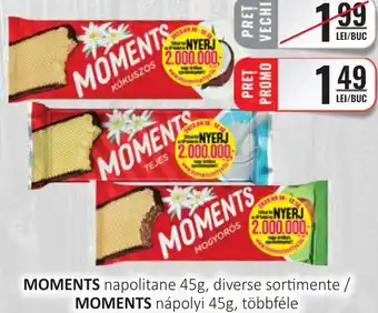 CBA MOMENTS napolitane 45g, diverse sortimente / MOMENTS nápolyi 45g, többféle Ofertă