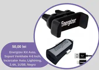 Internity Energizer Kit Auto, Suport Ventilatie 4-6 Inch, Incarcator Auto, Lightning, 2.4A, 1USB, Negru Ofertă