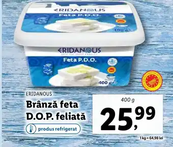 Lidl ERIDANOUS Brânză feta D.O.P. feliată Ofertă