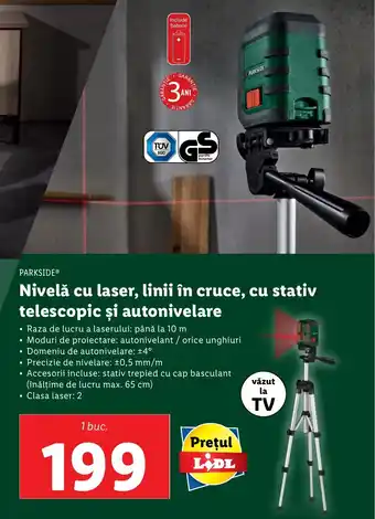 Lidl Nivelă cu laser, linii în cruce, cu stativ telescopic și autonivelare Ofertă