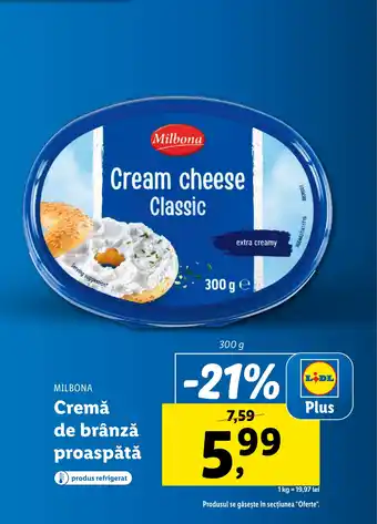 Lidl MILBONA Cremă de brânză proaspătă Ofertă