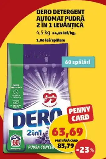 Penny DERO DETERGENT AUTOMAT PUDRĂ 2 ÎN 1 LEVĂNȚICĂ 4,5 kg Ofertă