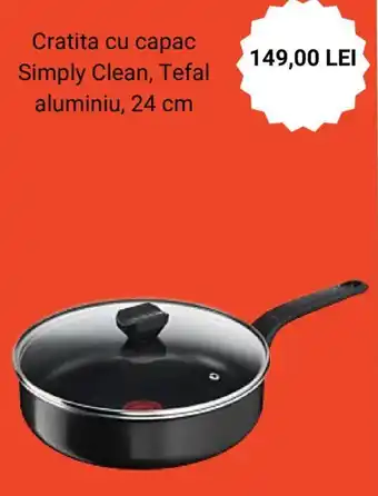 Carrefour Cratita cu capac Simply Clean, Tefal aluminiu, 24 cm Ofertă