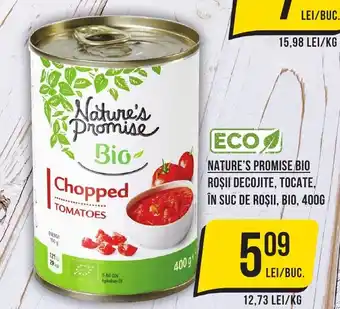 Mega Image NATURE'S PROMISE BIO ROȘII DECOJITE, TOCATE, ÎN SUC DE ROȘII, BIO, 400G Ofertă